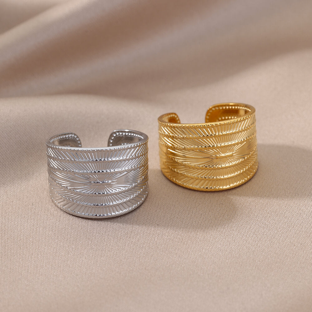 Stainless Steel Ring Geometric Gold Inlay Design Elegant Jewelry For Everyday Occasions And Special Events Wear