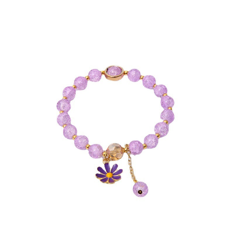 Womens Flower Bracelet Handmade Artificial Crystal String Daisy Bracelet Fashion Travel Gift Bracelet Colorful