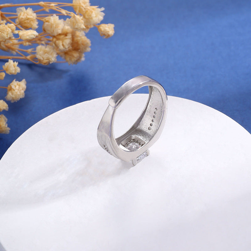 Simple Design Open Diamond Ring For Men Silver Plated Copper Jewelry With Irregular Geometric Build And Durable Finish
