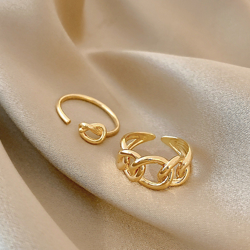 Women Adjustable Gold Plated Rings With Geometric Design And Artificial Gems For Wedding Jewelry Korean Fashion