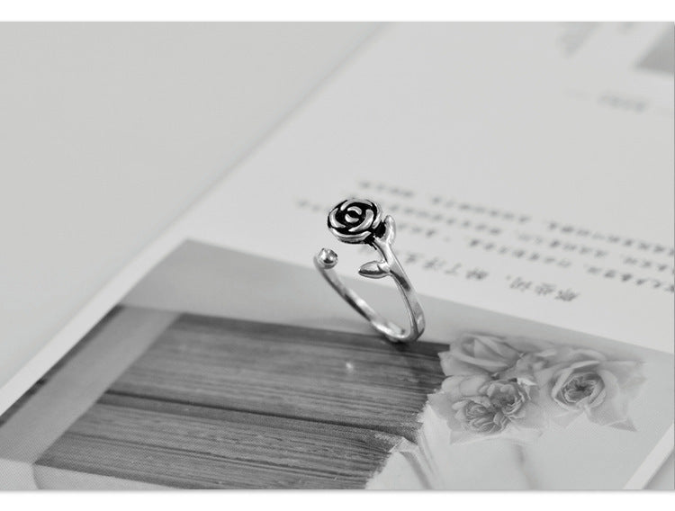 Sterling Silver Rose Flower Open Ring Vintage Design S925 Jewelry For Women And Girls Elegant Floral Ring Wear
