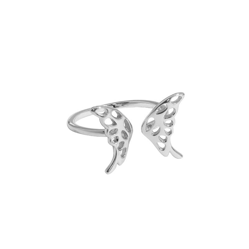 Butterfly Ring S925 Sterling Silver Adjustable White Gold