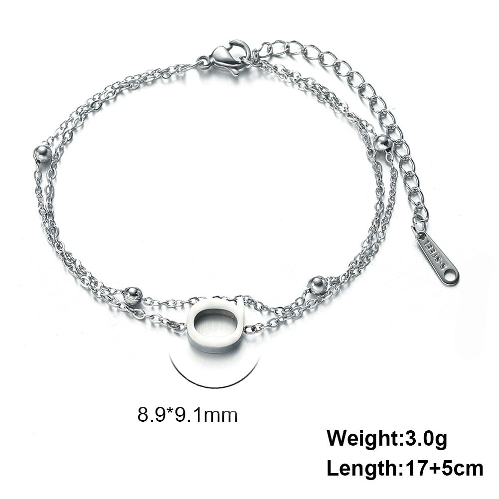 Womens Stainless Steel Double Layer Chain Bracelet With Initial Pendant Electroplated Finish Jewelry Gift Gold