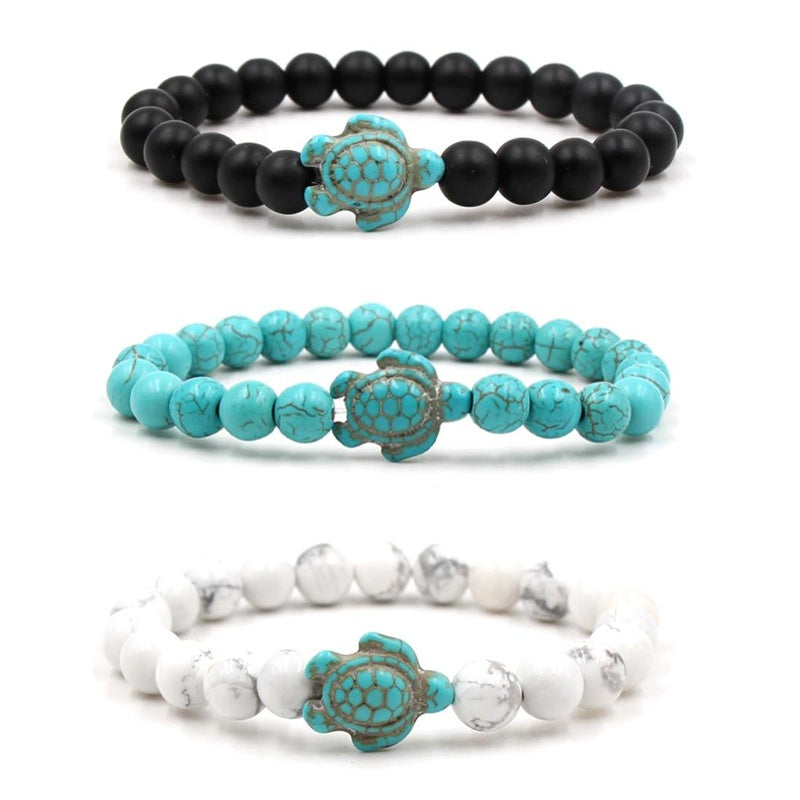 Unisex Volcanic Stone Bracelet With White Turquoise Geometric Design And Elastic Band For Men Women Everyday Wear