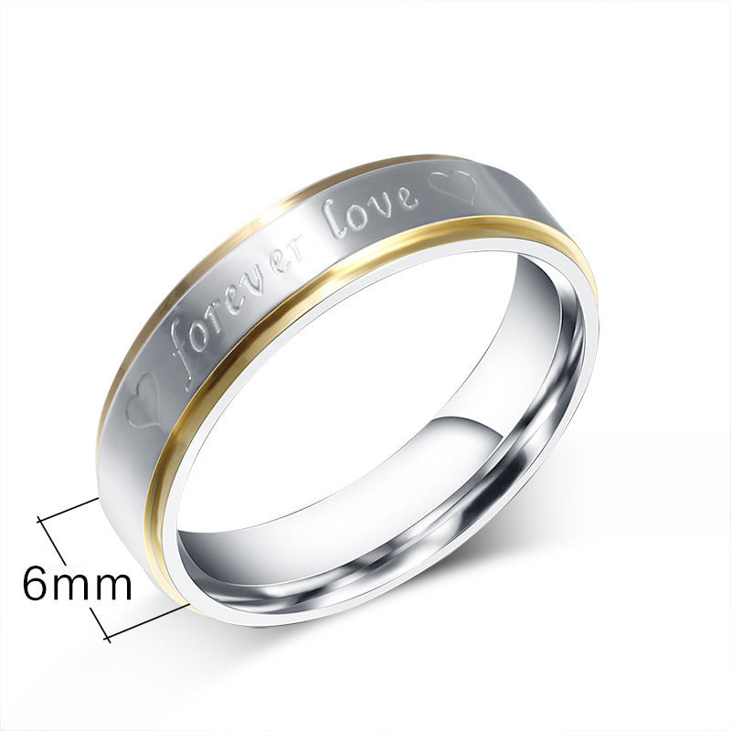 Mens Stainless Steel Ring Eight Hearts And Arrows Design Golden Accent Band Ring Gift For Him Anniversary Ring