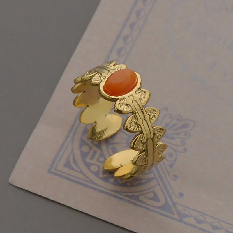 Geometric Stainless Steel Ring With Amber Color Finish Elegant Womens Jewelry For Everyday Style Everyday Wear