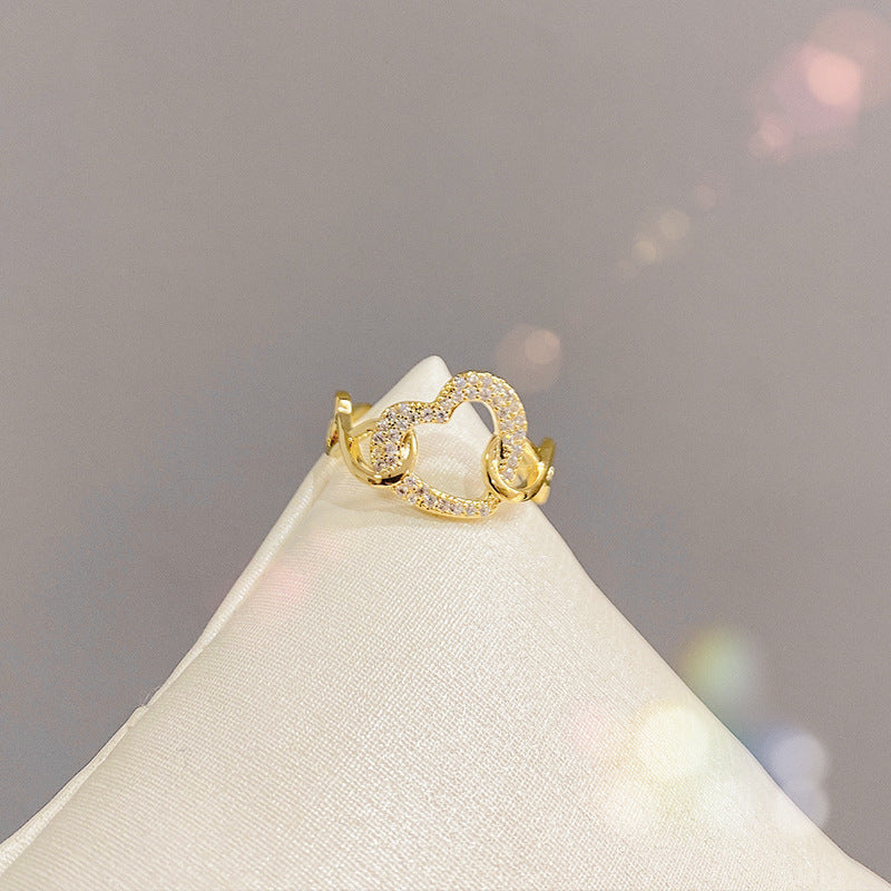 Peach Heart Ring Copper Flower Korean Style Simple Niche Design Electroplated Jewelry Rings Copper Art Ring Gem