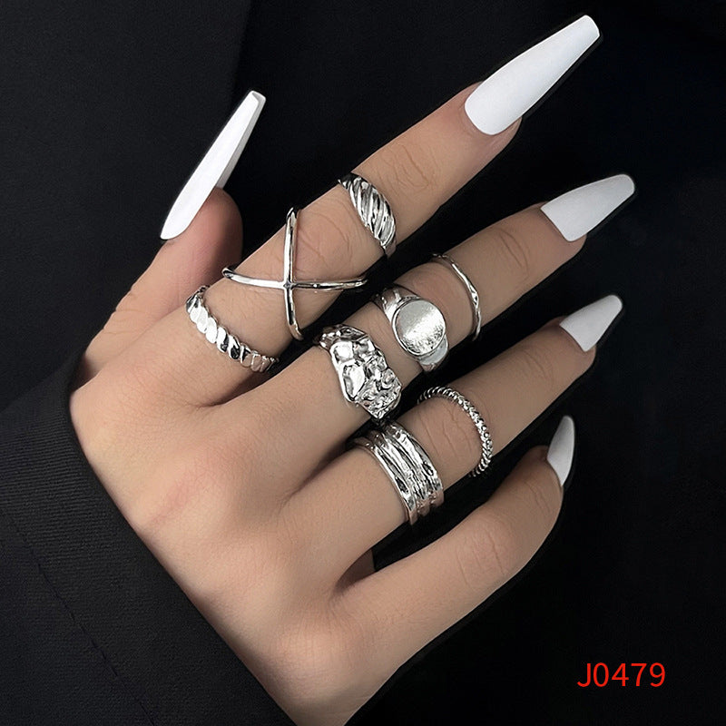 Womens Geometric Alloy Ring Set With Pearl Electroplated Love Heart Design Retro Niche Jewelry For Casual Wear