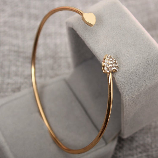 Gold Plated Heart Bangle For Women Geometric European Style Elegant Jewelry Bracelet Diameter 6 Point Eight Cm