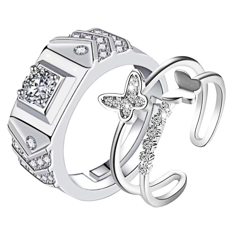 Couple Rings Electroplated Copper Crown Pattern Auspicious Design for Wedding or Engagement Ring Set for couple