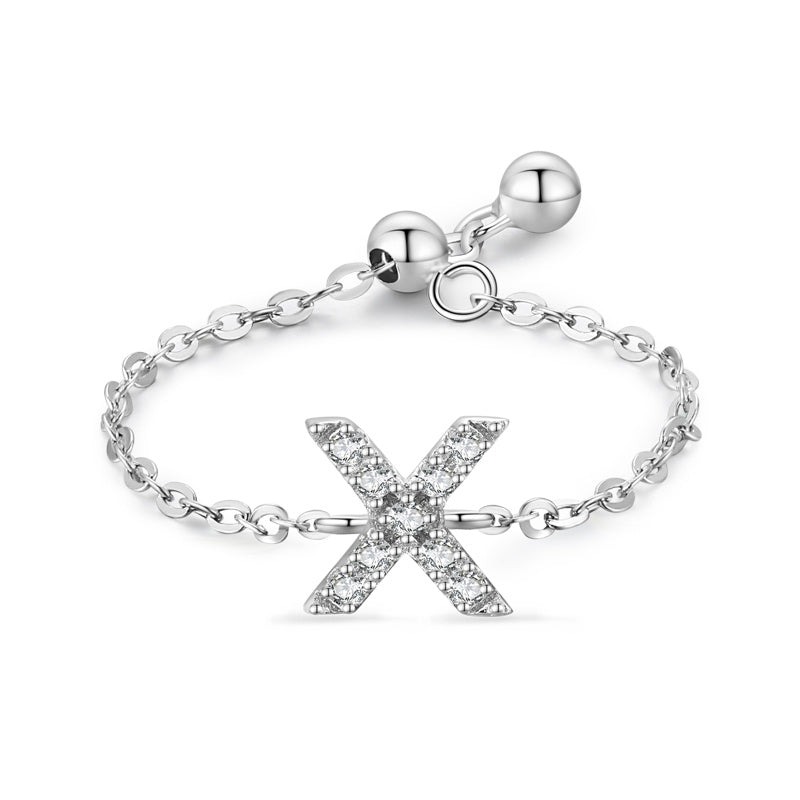 Womens Letter Chain Ring Adjustable Opening Female Fashion Ring Niche Design Love Thin Silver Jewelry English Ring