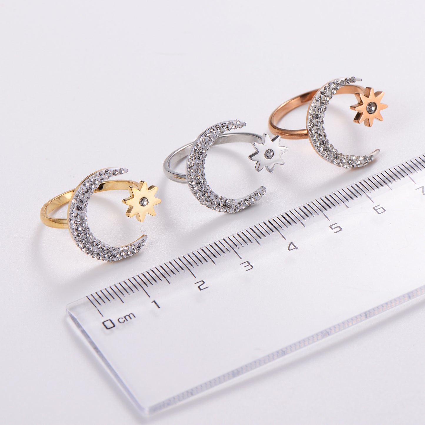 Women Titanium Steel Ring Moon Star Inlaid Open Adjustable Minimalist Dainty Jewelry For Everyday Wear Jewelry