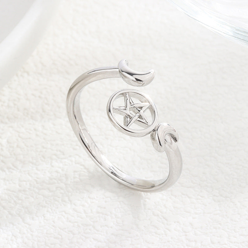 Copper Ring With Moon And Star Motifs In 18K Gold Or White Gold Finish Adjustable Size For Everyday Style Gift