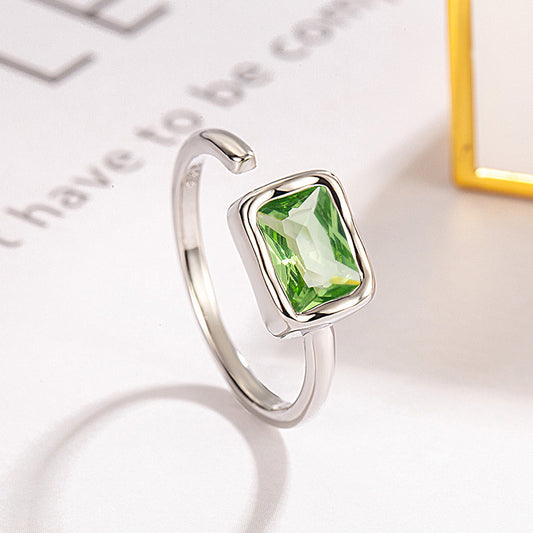 Ladies Emerald Zircon Square Ring With Adjustable Copper Band Geometric Jewelry For Women Everyday Style Shine