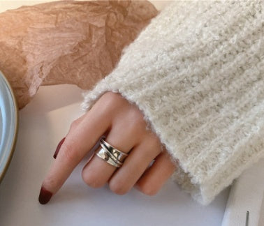 Vintage Copper Ring For Women Adjustable Geometric Design Thai Silver Plated Rounded Ring Jewelry Accessory Elegant Wear