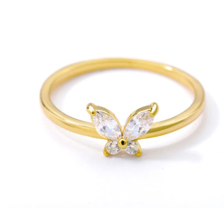 Womens Butterfly Ring Gold Plated Fashion Jewelry Gift For Birthday Copper Zircon Elegant Design Packed Modern