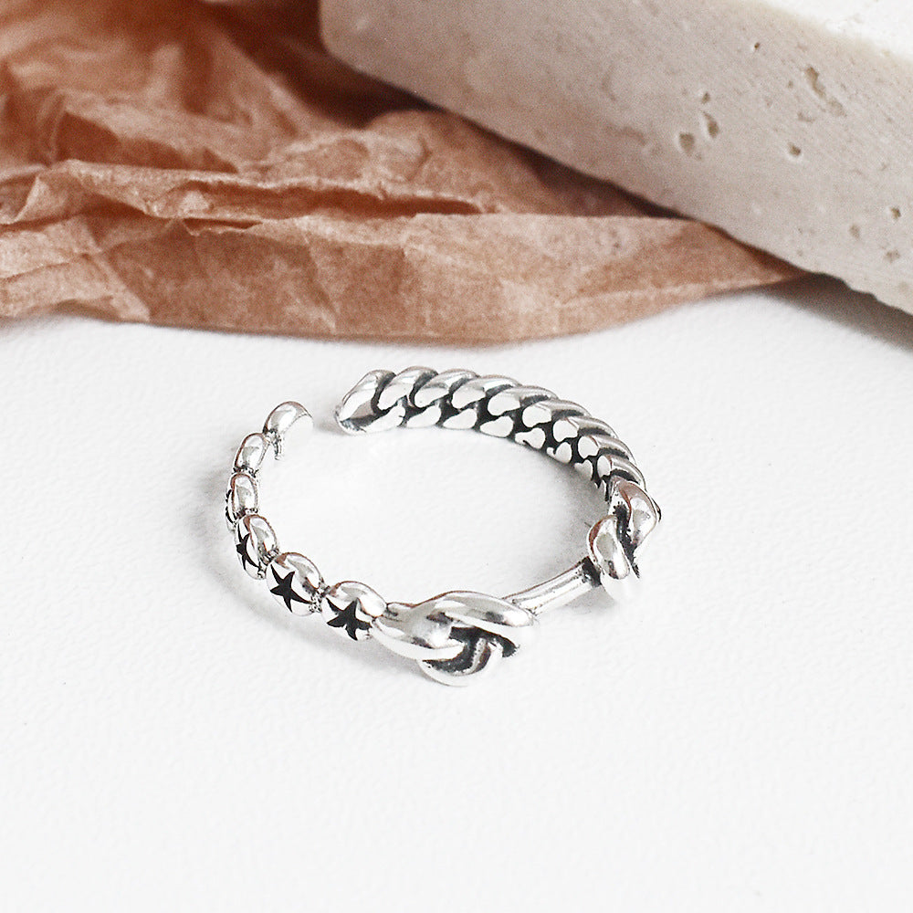 Womens Sterling Silver Star Ring S925 Silver Rope Knot Ring Retro Star Jewelry For Women Band For Everyday Use