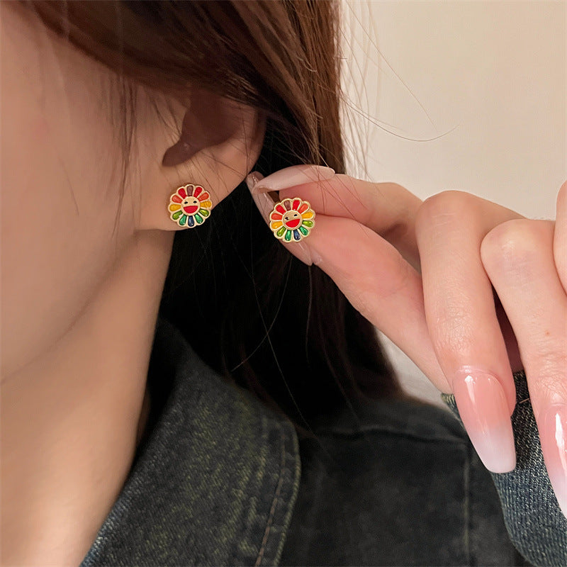 Womens Geometric Sunflower Ring Electroplated Alloy Flower Ornament Fashion Jewelry Gift For Her And Earrings Necklace