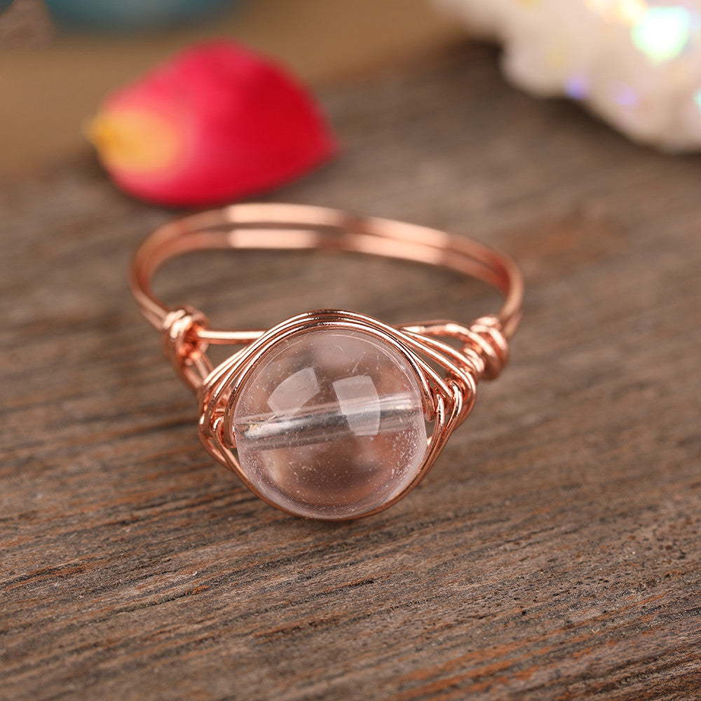 Natural Stone Bead Copper Adjustable Ring For Women Fashion Jewelry Handmade Party Promo Accessory About 20 Mm