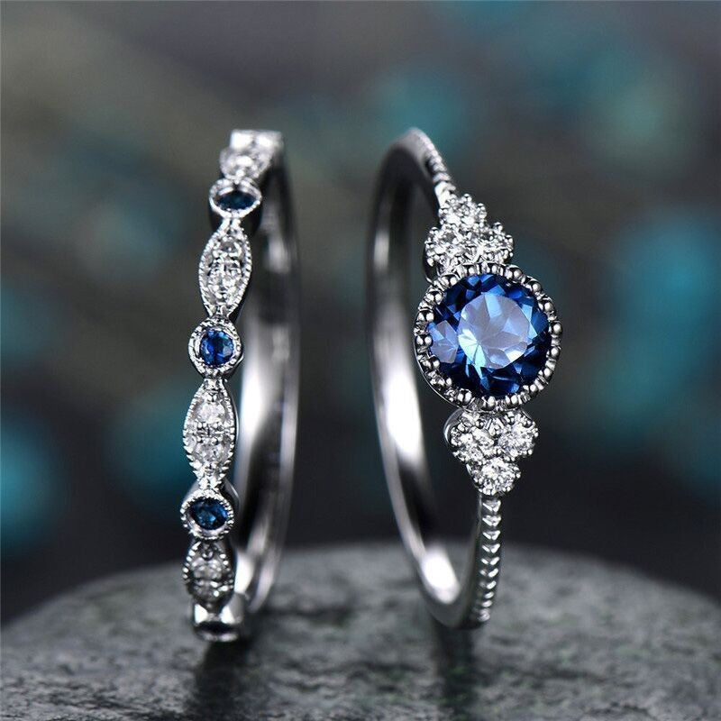 Women Zircon Ring Set Platinum Plated Geometric Diamond Simulant Jewelry Daily Wear Promising Anniversary Gift