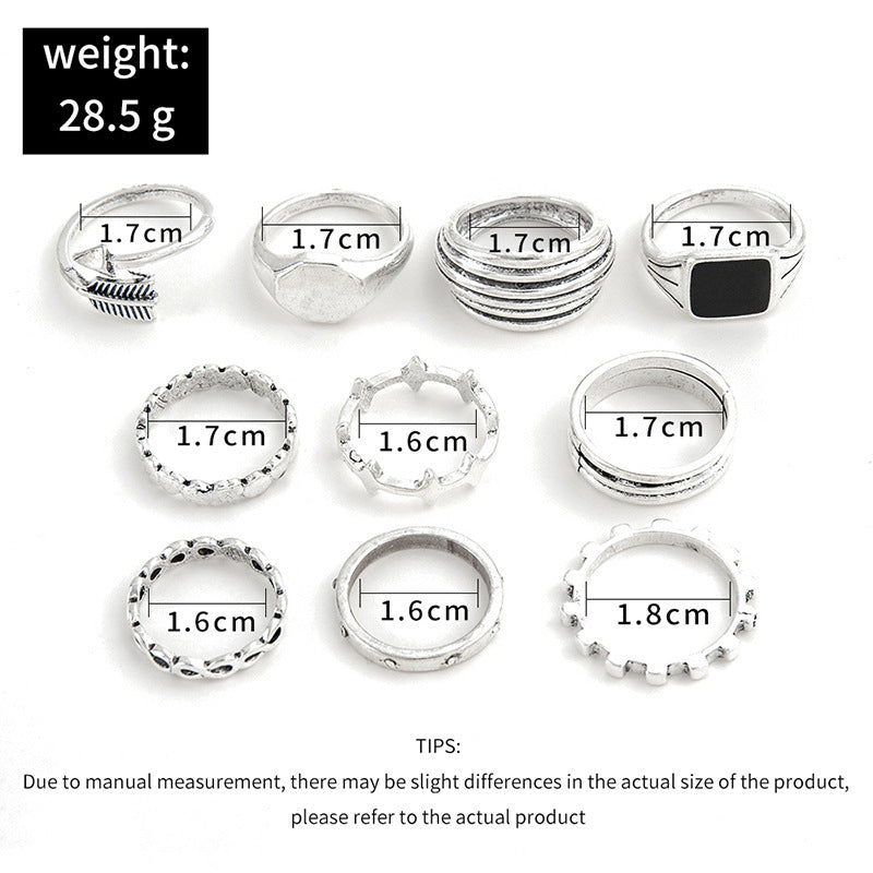 Womens Fashion Vintage Ring Set Geometric Silver Finish Electroplated Alloy Band Rings For Women Everyday Use