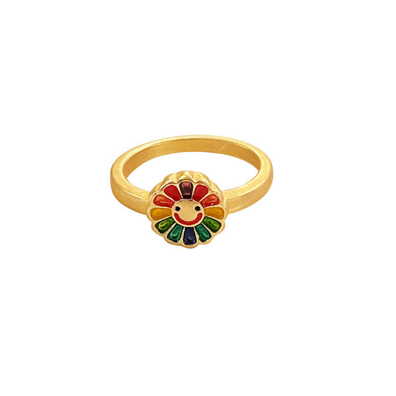 Womens Geometric Sunflower Ring Electroplated Alloy Flower Ornament Fashion Jewelry Gift For Her And Earrings Necklace