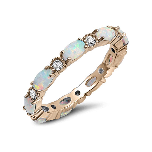 Gold Plated Oval Opal Zircon Eternity Ring For Women Zinc Alloy Jewelry Daily Wear Elegant Accessory Style Lux