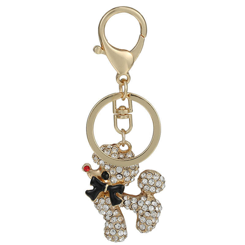 Dog Keychain Sparkling Diamond Rhinestone Golden Pet Accessory National Flair Decoration Keyring Charm Gift Co