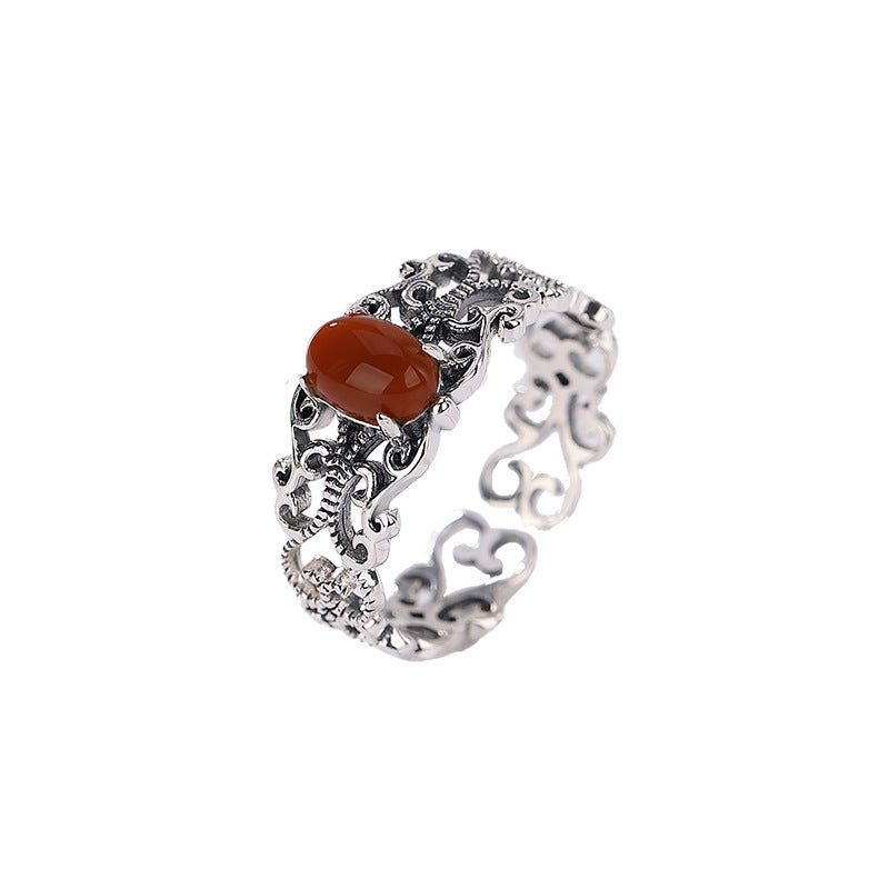 Retro Hollow Pattern Ring Open Personalized Trendy Graceful And Fashionable Copper Geometric Petals Adjustable
