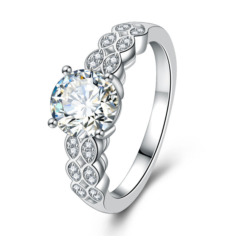 Womens Double Row Leaf Ring White Gold Plated Zircon Adjustable Unisex Flower Shaped Ring Special Occasions US