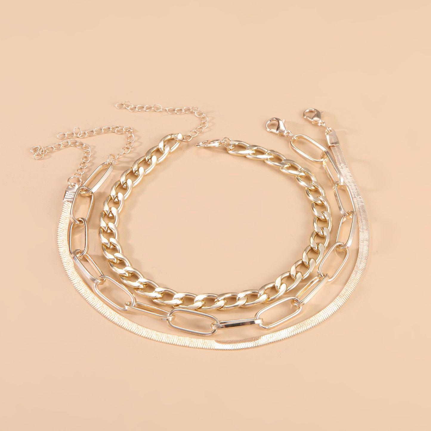 Gold Silver Alloy Chain Bead Necklace And Anklet Set Three Piece Layered Jewelry For Weddings Travel Gift Gift