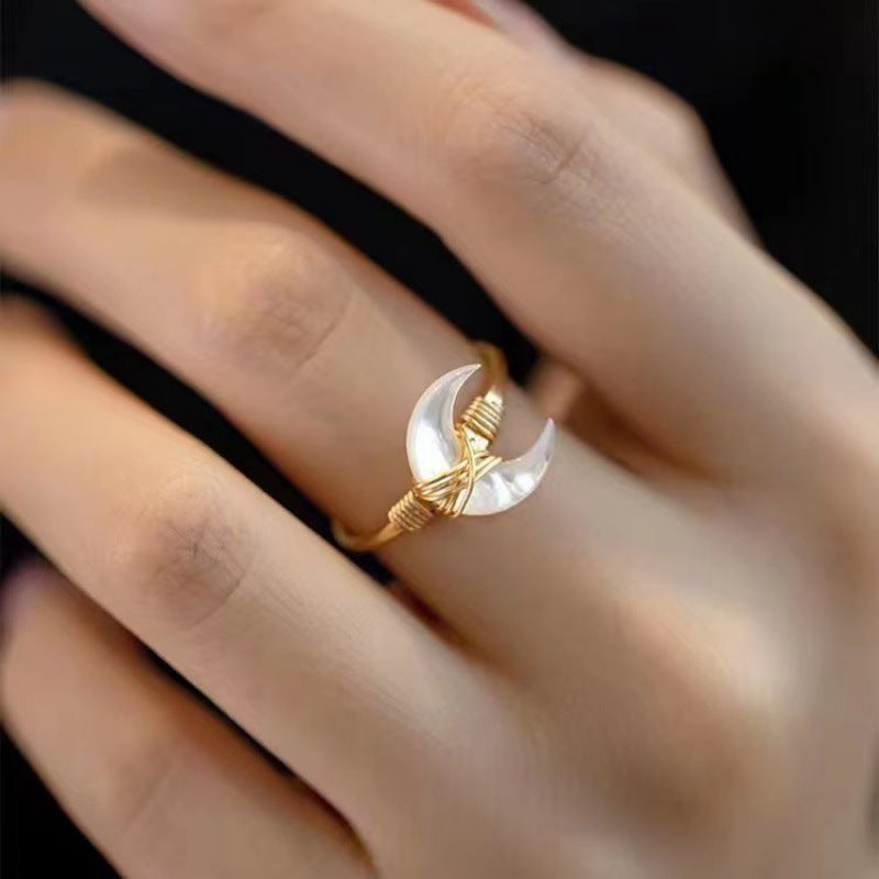 Women's 925 Sterling Silver Moon Ring Adjustable Geometric Gold Plated Fashion Statement Jewelry Everyday Wear