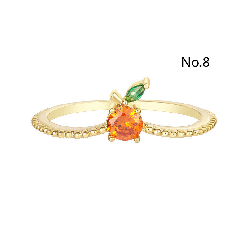 Tropical Fruit Ring Copper Zircon Fruit Shape Jewelry Womens No7 Holiday Gift Gold Plated Inlay For Daily Wear