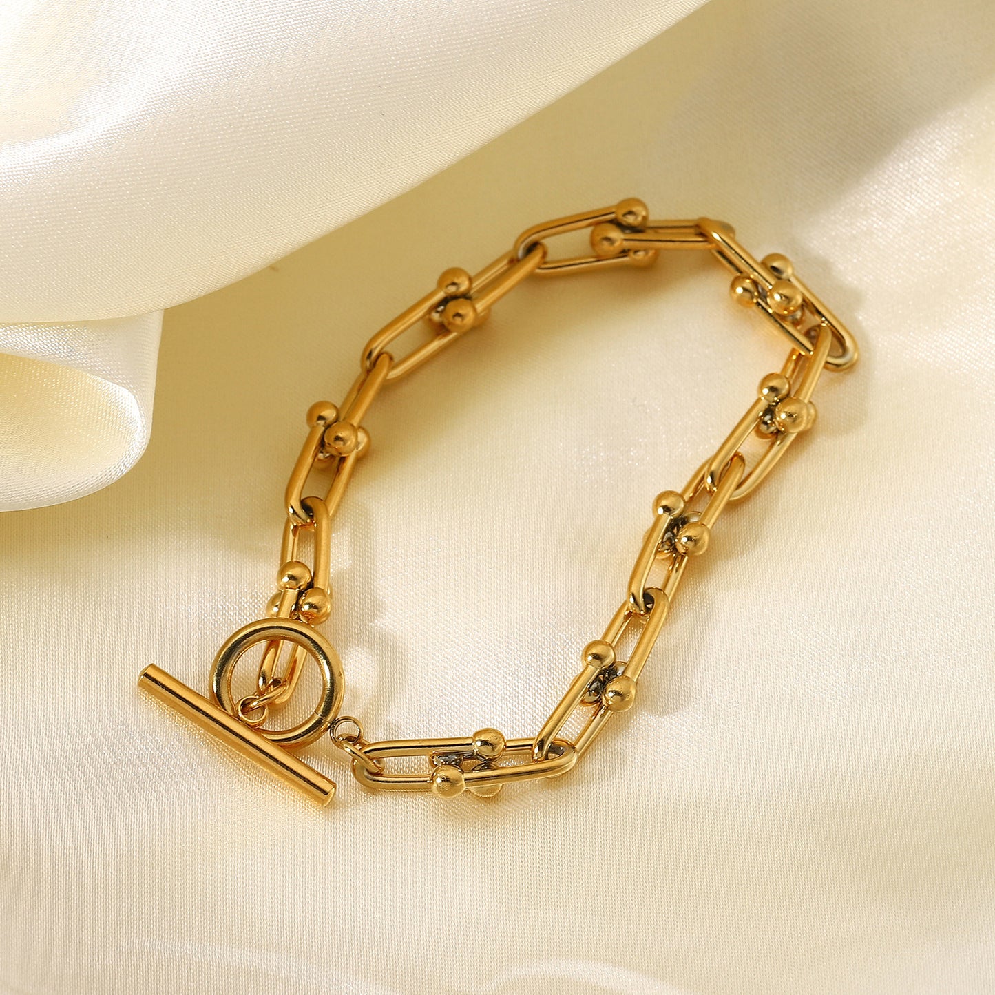 Titanium Steel Bracelet With Geometric Pendant Ball Chain