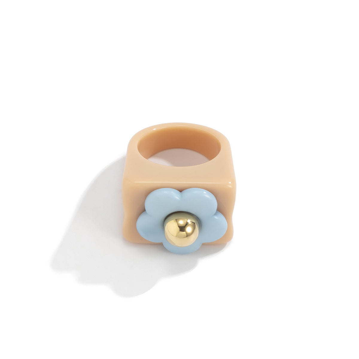 Womens Flower Resin Ring Wide Floral Statement Fashion Ring