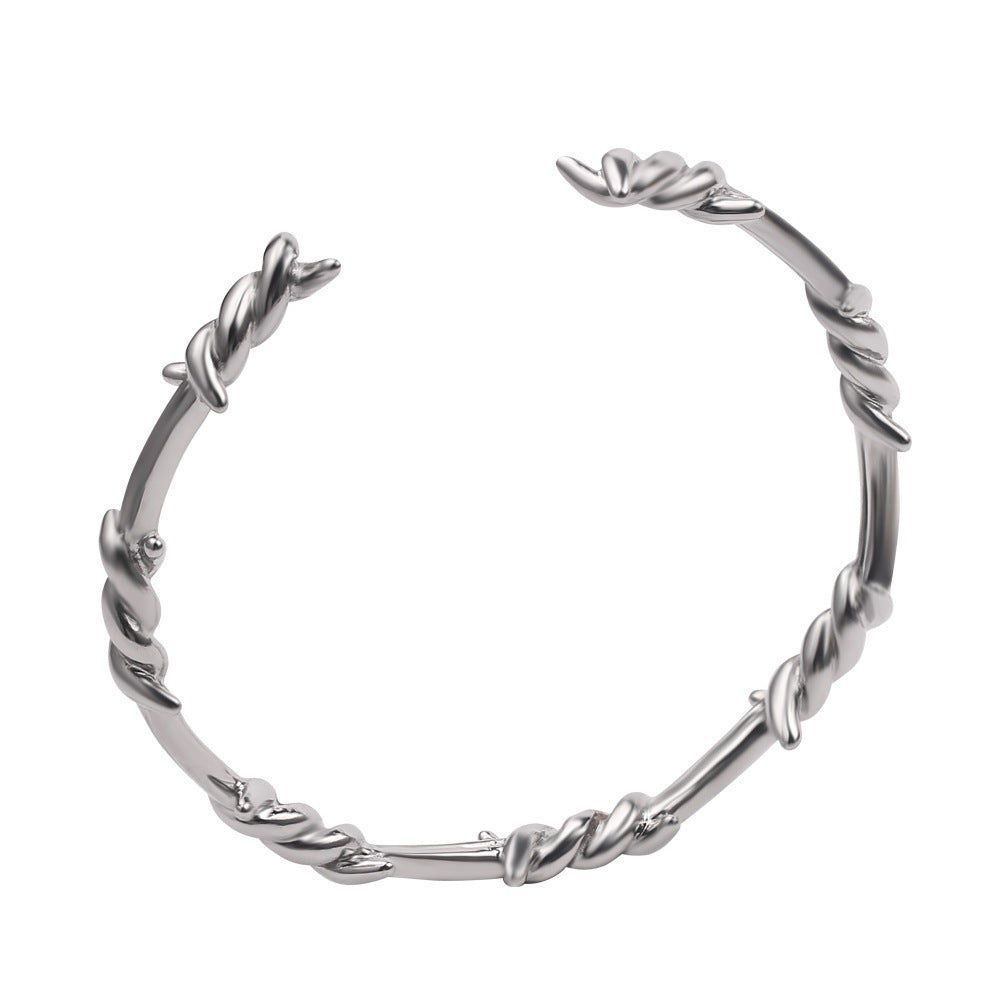 Mens Titanium Steel Bracelet Twist Knot Design Electroplated Retro Thorn Bangle Jewelry Gift Style Pro For Men