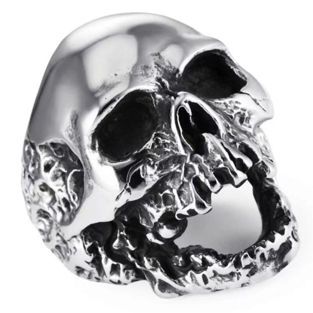 Retro Punk Style Exaggerated Stainless Steel Ring For Men Wide 33mm Skull Design With Bold Finish Inlay Detail