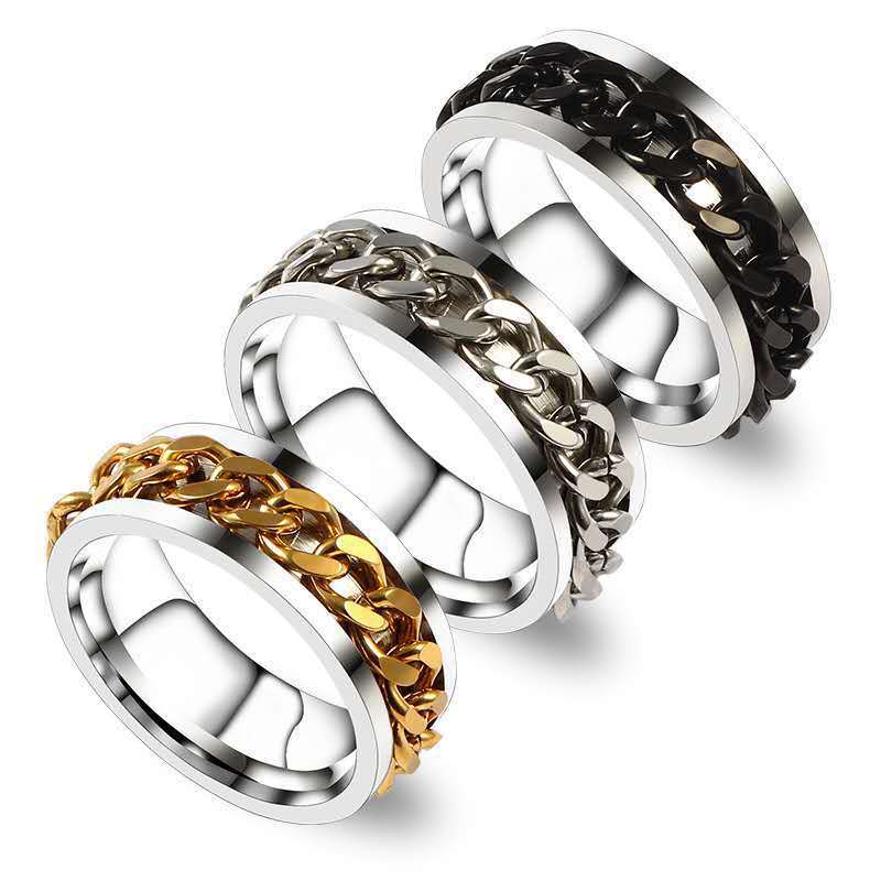 Handmade Titanium Steel Rotatable Ring With Geometric Ellipse Design For Daily Wear Blue Accessory For Daily Style