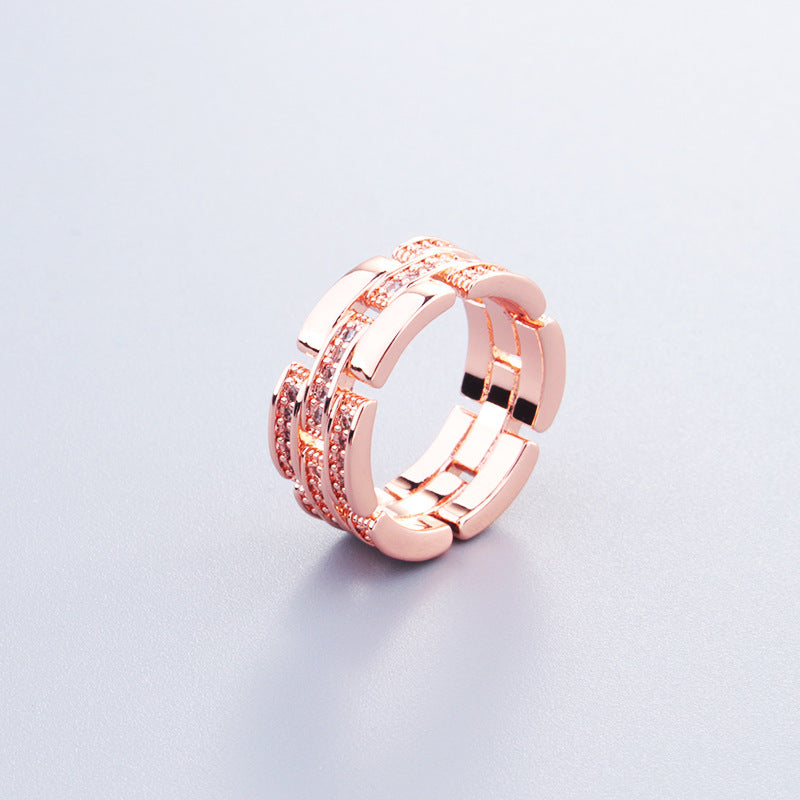 Geometric Couple Ring Set Rhinestone Inlaid Copper Plated Gold Unisex Retro Wedding Band Pair For Couples Wear