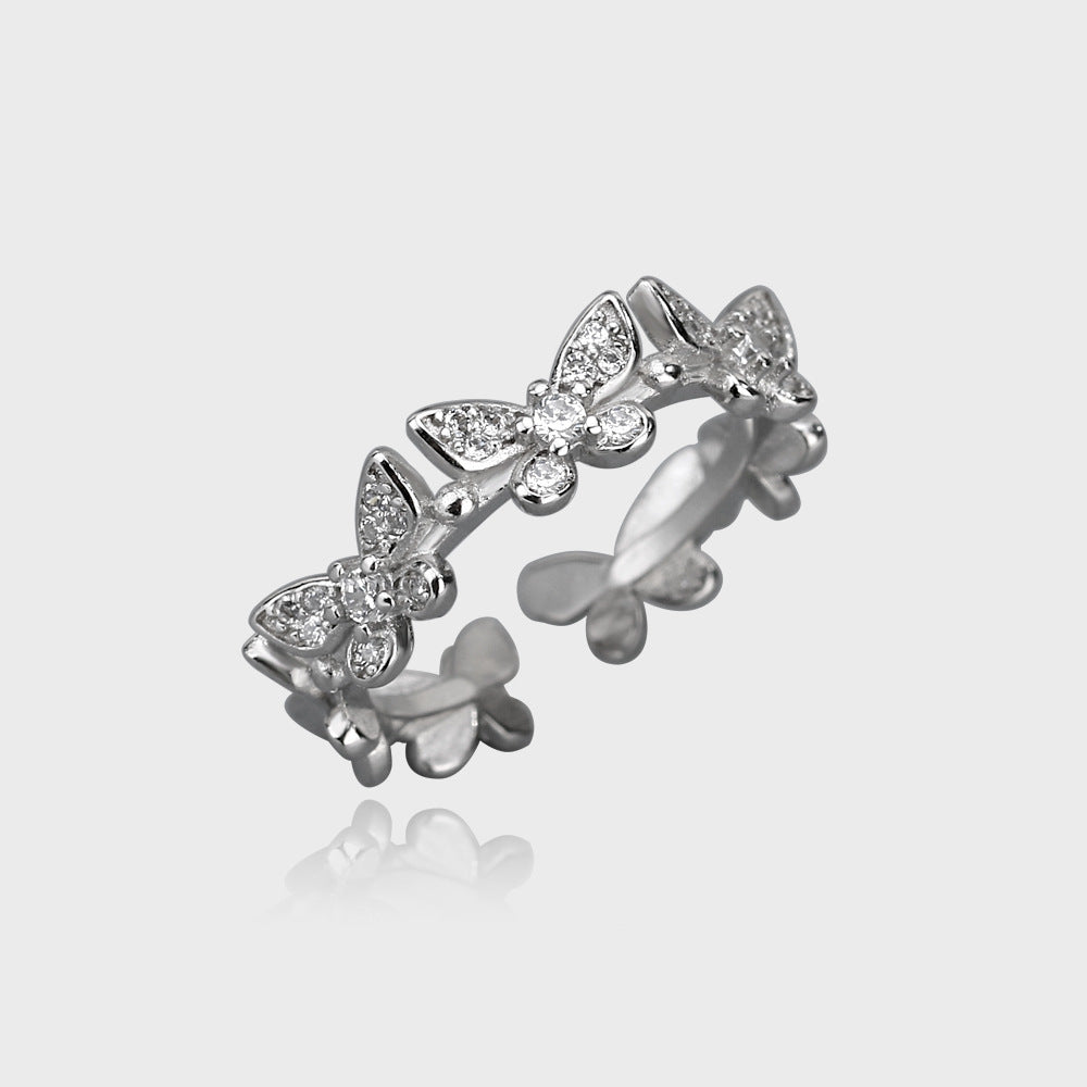 Womens Butterfly Ring Inlaid Adjustable Gold Plated Copper Gems Fashion Jewelry Elegant Dainty High Quality