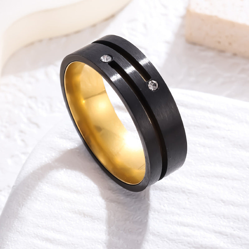 Two Color Vacuum Plating Matte Surface Diamond Studded Ring Unisex Sizes 06 07 8 9 10 11 12 13 Stainless Steel