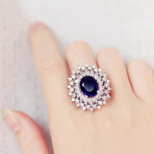 Womens Personalized Fashionable Versatile Sapphire Ring Copper Setting With Adjustable Band And Elegant Geometric Design