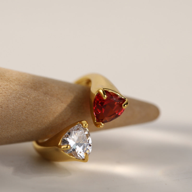 Geometric Zircon Rings For Women Asymmetrical Openings Copper Rings Retro Personality Electroplating Statement
