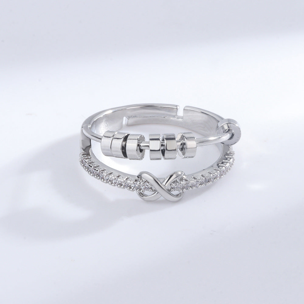 Womens Double Bow Spinning Ring Adjustable Copper Band With Platinum Plating Jewelry Accessory Durable Shine Finish