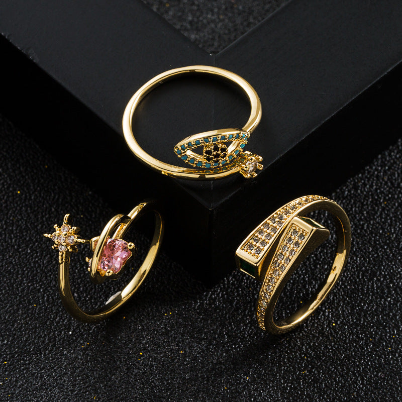 Gold Plated Copper Zircon Geometry Ring With Micropave Design For Fashion Forward Women Everyday Wear Lightweight