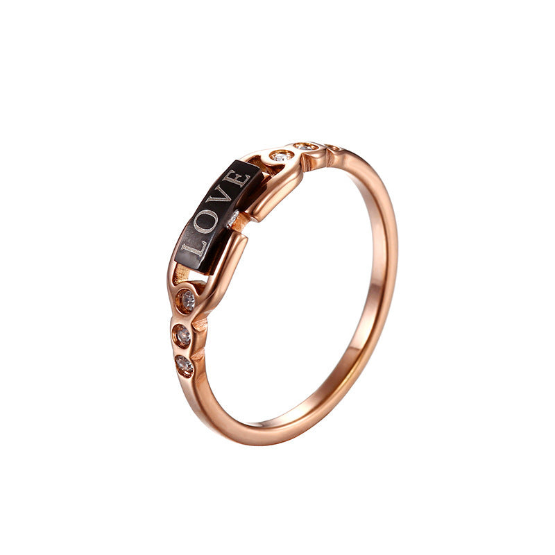 Titanium Steel Ring 18K Rose Gold Plated Ring With Gems Electroplated Thin Ring For Women Girls Size 5 6 7 8 9 10