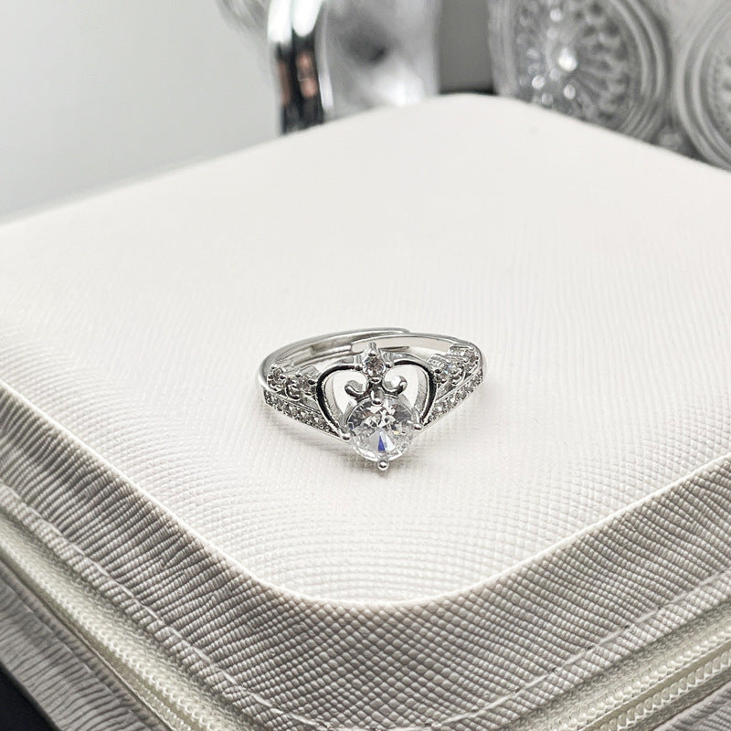 Open End Zircon Ring Copper With Crown Geometric Inlay Irregular Folding Element Ring For Her Elegant Gift Set