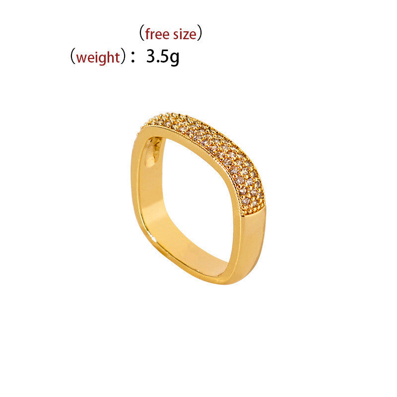 Womens Adjustable Copper Ring Wide Band Butterfly Design Gold Plated Inlaid Gemstones Korean Inspired Style Gem