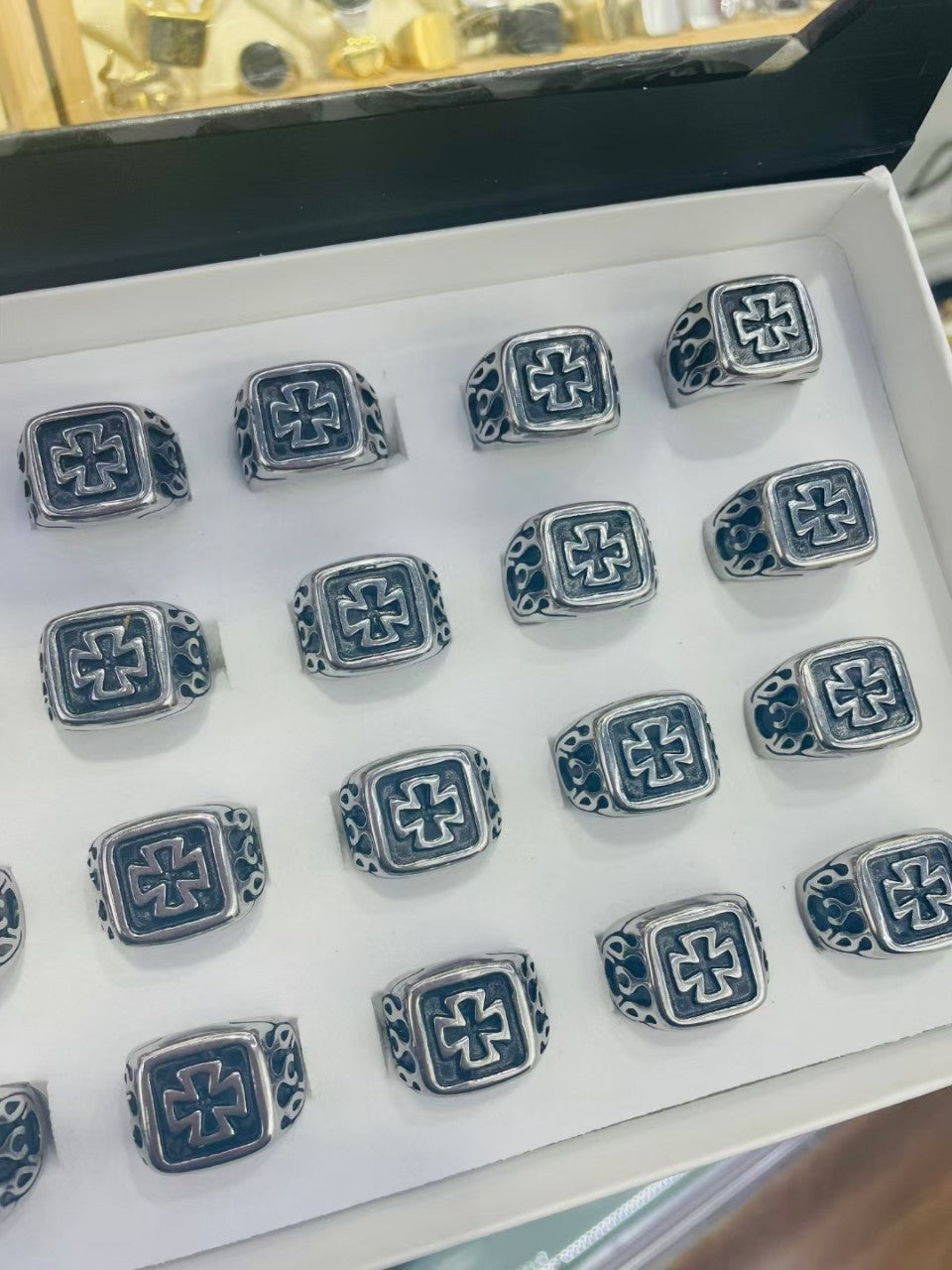 Mens Geometric Ring Electroplated Steel Tone European American Fashion Accessory Durable Modern Statement Band