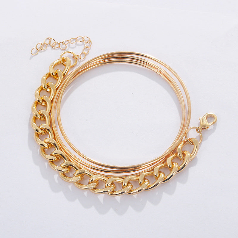 Geometric Aluminum Bracelet Set For Women Four Piece Gold Tone Silver Tone Round European American Style Jewelry